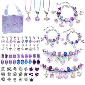 New 66Pcs Charm Bracelet Neckalce DIY Jewelry Making Kit For Girls